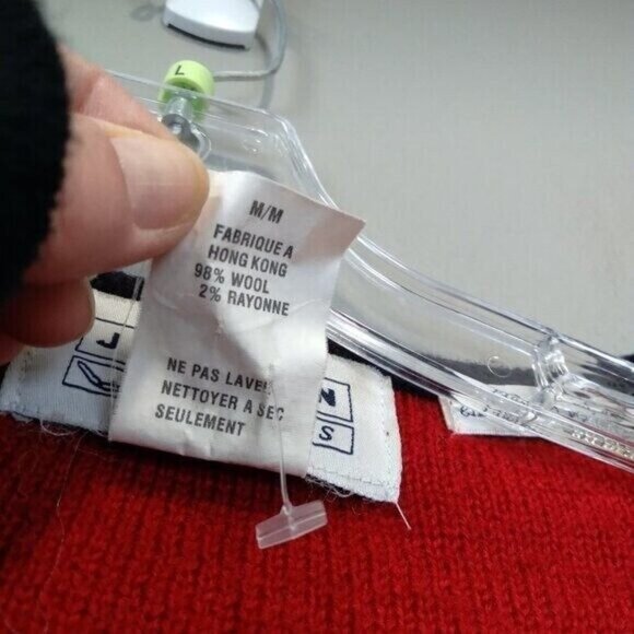 Vintage 90s JANSEN Womens Wool Blend Cardigan Medium Red Beaded Floral Holiday - Picture 5 of 8